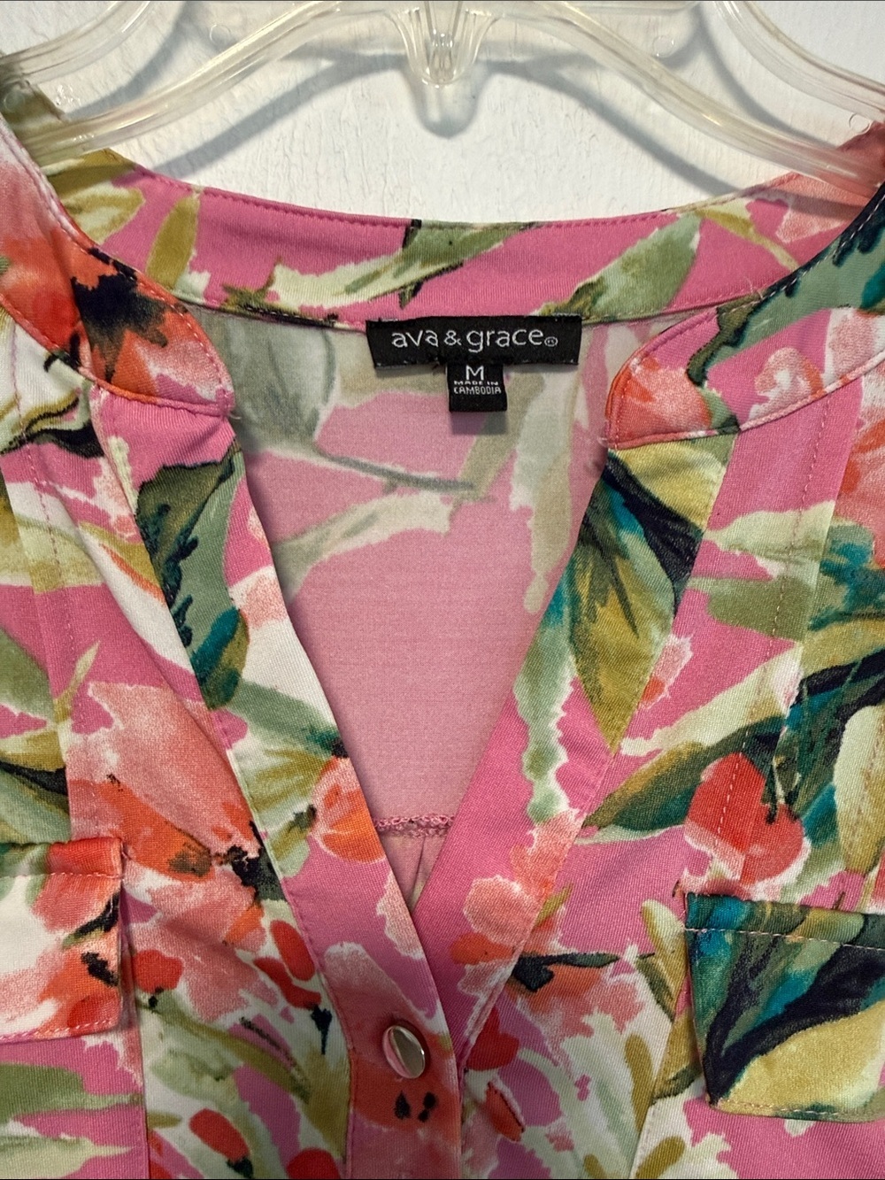 Ava & Grace Pink Floral Pullover Blouse Women's Medium Boho Romantic Top - Picture 5 of 8